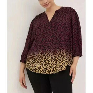 Torrid Leopard Ombre‎ Print Tunic Top Purple & Yellow Blouse Size 3X Fits 22/24